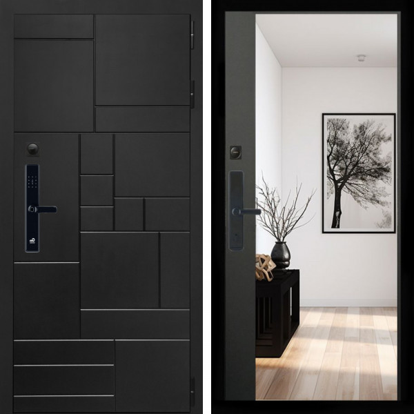 Входная дверь Квадро SMART + Зеркало панорама Черный кварц