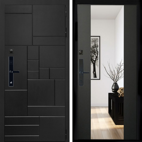 Входная дверь Квадро SMART + Зеркало сб-16 черный кварц