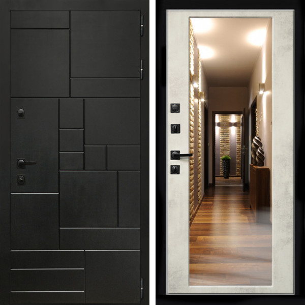 Входная дверь Квадро + Зеркало бетон светлый