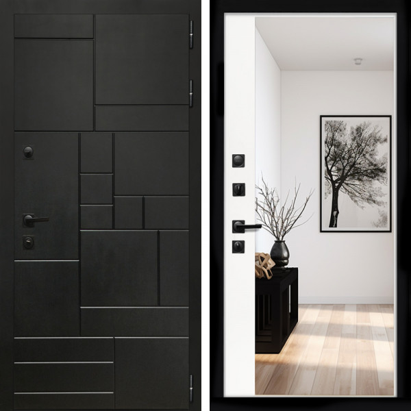 Входная дверь Квадро + Зеркало панорама Белый софт