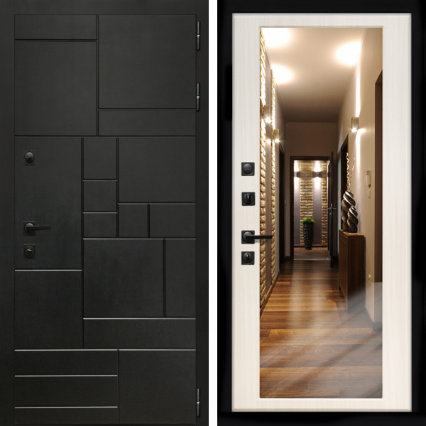 Входная дверь Квадро + Зеркало сандал белый