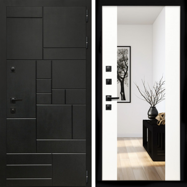 Входная дверь Квадро + Зеркало сб-16 белый матовый