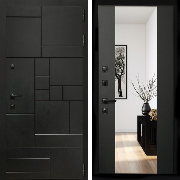 Входная дверь Квадро + Зеркало сб-16 черный кварц