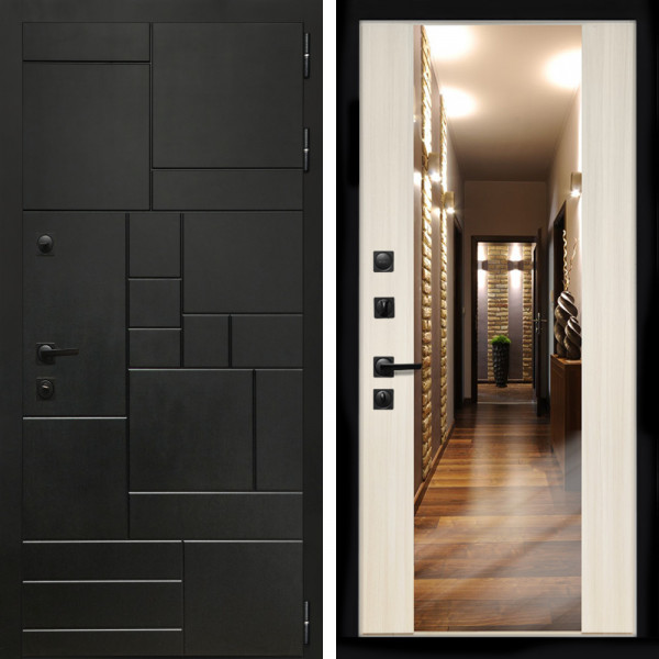 Входная дверь Квадро + Зеркало СБ-16 сандал белый