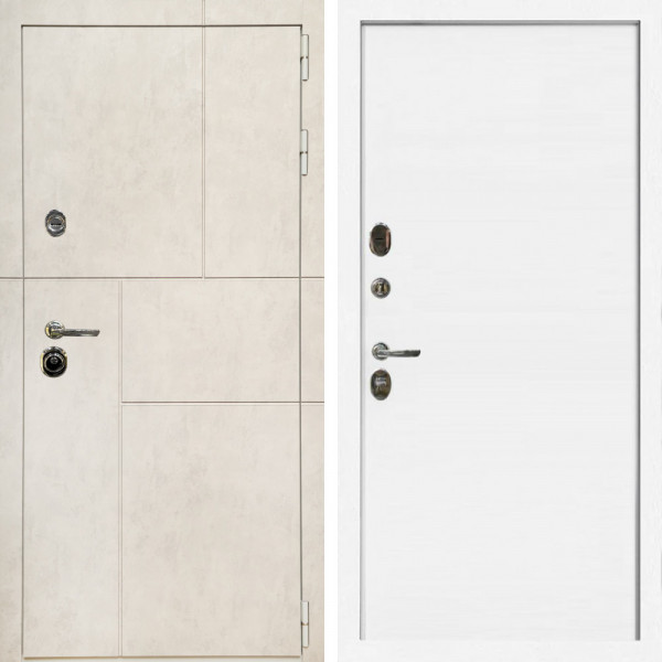 Входная дверь Лофт Бетон Светлый + Гладкая белый матовый