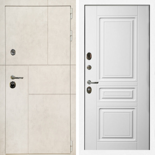 Входная дверь Лофт Бетон Светлый + Классика белый матовый