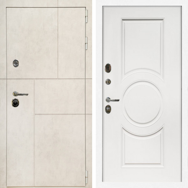 Входная дверь Лофт Бетон Светлый + МС-100 белый матовый