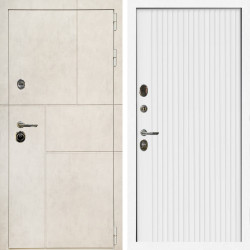 Входная дверь Лофт Бетон Светлый + Вертикаль белый матовый