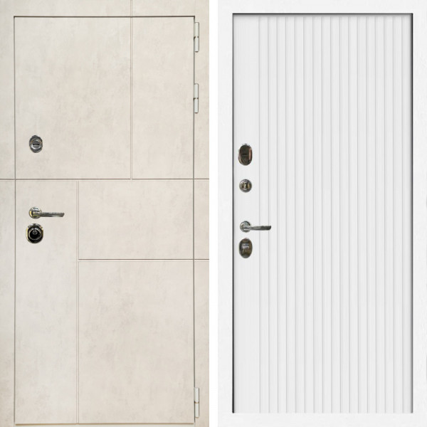 Входная дверь Лофт Бетон Светлый + Вертикаль белый матовый