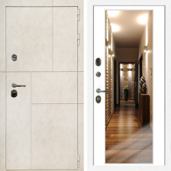 Входная дверь Лофт Бетон Светлый + Зеркало белый софт