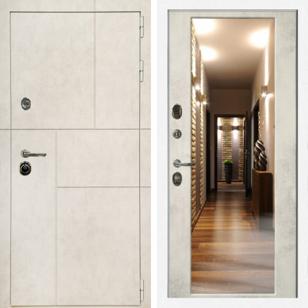 Входная дверь Лофт Бетон Светлый + Зеркало бетон светлый