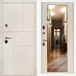 Входная дверь Лофт Бетон Светлый + Зеркало эко дуб