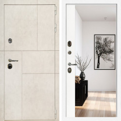 Входная дверь Лофт Бетон Светлый + Зеркало панорама Белый софт