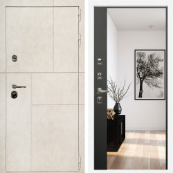 Входная дверь Лофт Бетон Светлый + Зеркало панорама Черный кварц