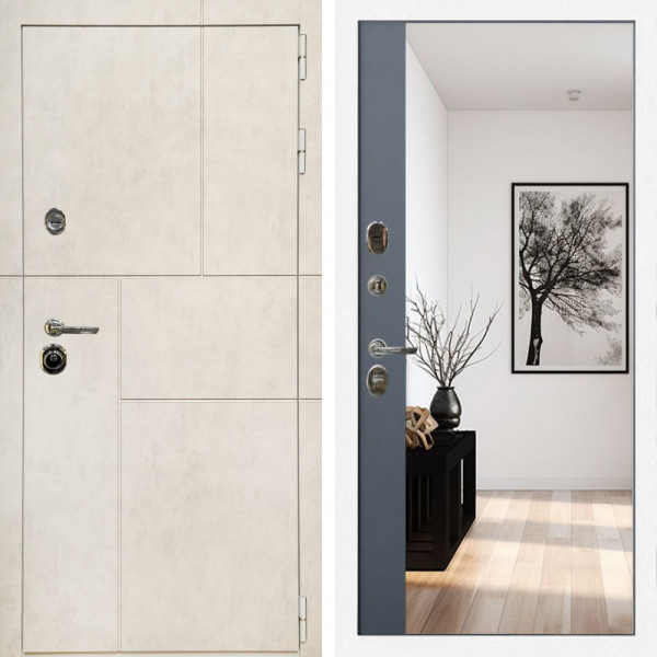 Входная дверь Лофт Бетон Светлый + Зеркало панорама Графит