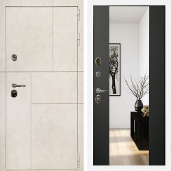 Входная дверь Лофт Бетон Светлый + Зеркало сб-16 черный кварц