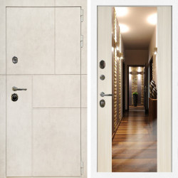 Входная дверь Лофт Бетон Светлый + Зеркало СБ-16 сандал белый