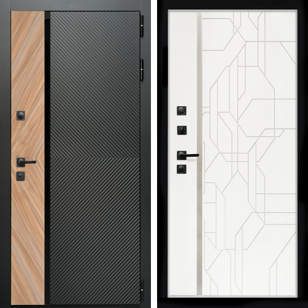 Входная дверь Оникс с стеклянной черной вставкой + Эверест нерж белый матовый