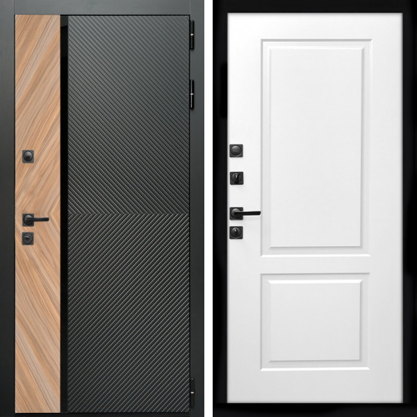 Входная дверь Оникс с стеклянной черной вставкой + ФЛ-117 белый матовый