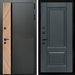 Входная дверь Оникс с стеклянной черной вставкой + ФЛ-117 с полосками графит
