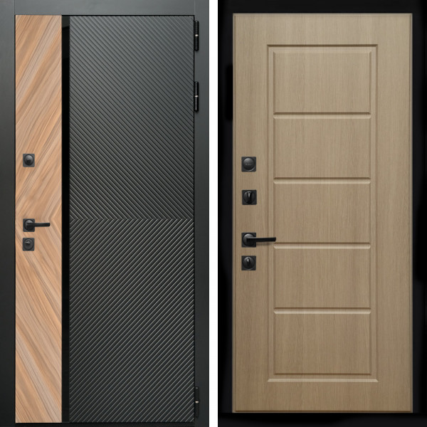 Входная дверь Оникс с стеклянной черной вставкой + ФЛ-39 эко дуб