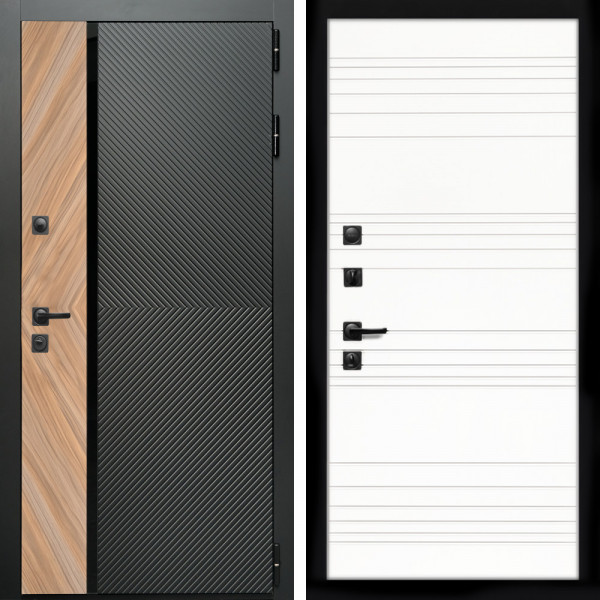 Входная дверь Оникс с стеклянной черной вставкой + Горизонт дуб кантри