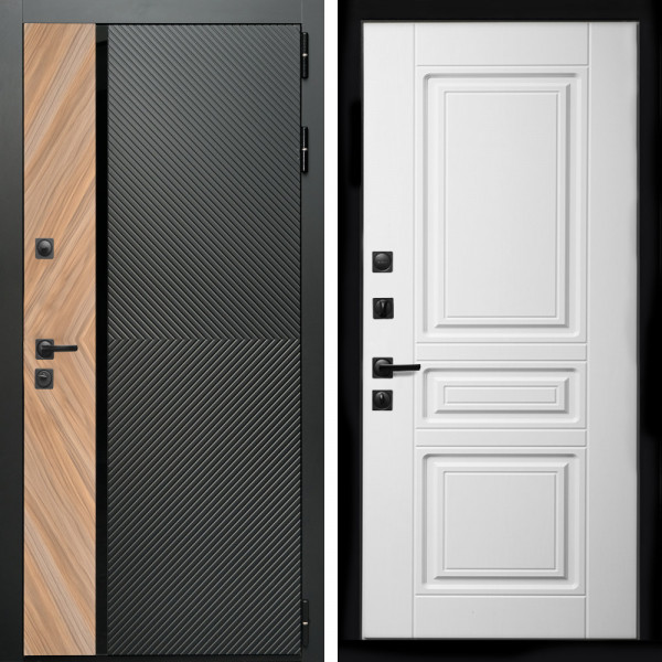 Входная дверь Оникс с стеклянной черной вставкой + Классика белый матовый