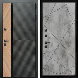 Входная дверь Оникс с стеклянной черной вставкой + Лучи бетон светлый