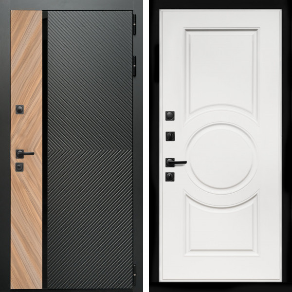 Входная дверь Оникс с стеклянной черной вставкой + МС-100 белый матовый