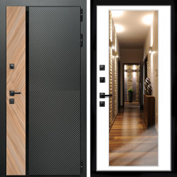 Входная дверь Оникс с стеклянной черной вставкой + Зеркало белый софт