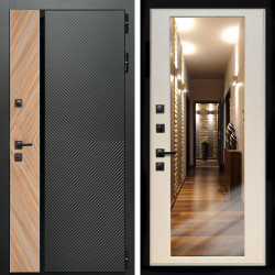 Входная дверь Оникс с стеклянной черной вставкой + Зеркало эко дуб