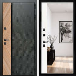 Входная дверь Оникс с стеклянной черной вставкой + Зеркало панорама Белый софт