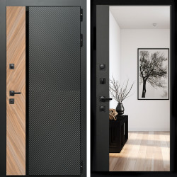 Входная дверь Оникс с стеклянной черной вставкой + Зеркало панорама Черный кварц