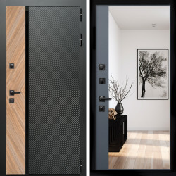 Входная дверь Оникс с стеклянной черной вставкой + Зеркало панорама Графит