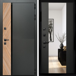 Входная дверь Оникс с стеклянной черной вставкой + Зеркало сб-16 черный кварц