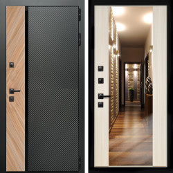 Входная дверь Оникс с стеклянной черной вставкой + Зеркало СБ-16 сандал белый