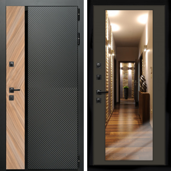 Входная дверь Оникс с стеклянной черной вставкой + Зеркало венге