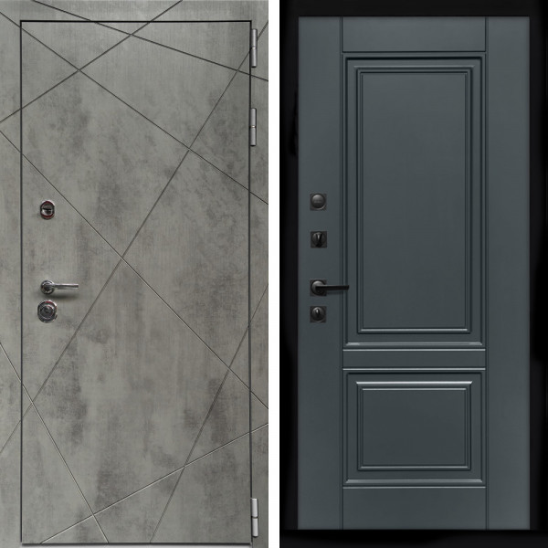 Входная дверь Премиум Бетон Темный + ФЛ-117 с полосками графит