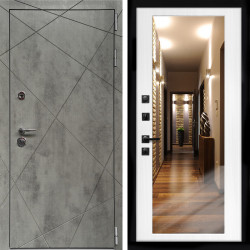 Входная дверь Премиум Бетон Темный + Зеркало беленый дуб