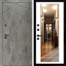 Входная дверь Премиум Бетон Темный + Зеркало белый софт