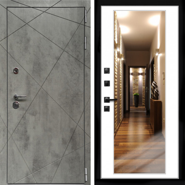 Входная дверь Премиум Бетон Темный + Зеркало белый софт