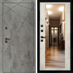 Входная дверь Премиум Бетон Темный + Зеркало бетон светлый