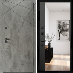 Входная дверь Премиум Бетон Темный + Зеркало панорама Черный кварц