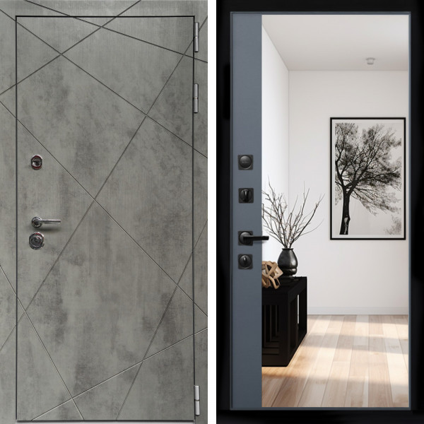 Входная дверь Премиум Бетон Темный + Зеркало панорама Графит