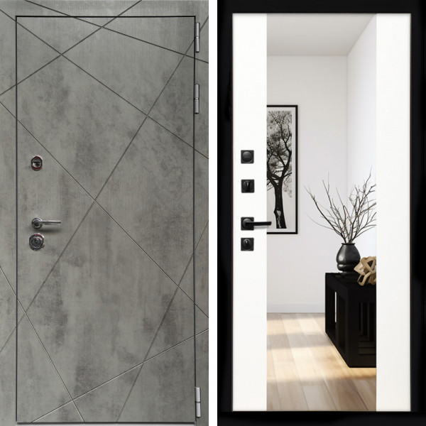 Входная дверь Премиум Бетон Темный + Зеркало сб-16 белый матовый