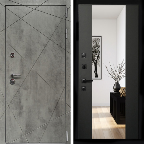 Входная дверь Премиум Бетон Темный + Зеркало сб-16 черный кварц