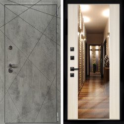 Входная дверь Премиум Бетон Темный + Зеркало СБ-16 сандал белый