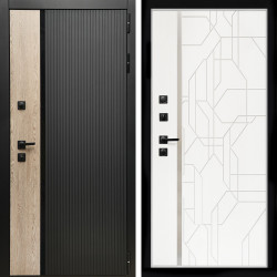 Входная дверь Престиж с стеклянной черной вставкой + Эверест нерж белый матовый