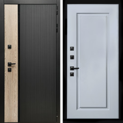 Входная дверь Престиж с стеклянной черной вставкой + ФЛ-119 силк маус