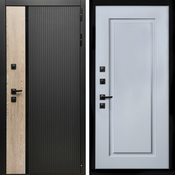 Входная дверь Престиж с стеклянной черной вставкой + ФЛ-119 силк маус